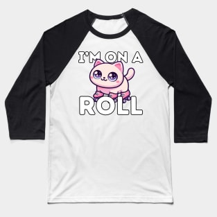 On a Roll- Rollerblading Cat Baseball T-Shirt